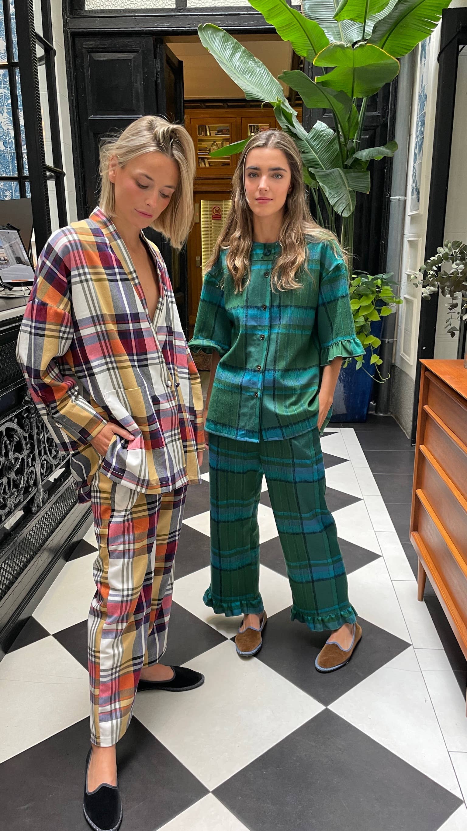 Wollrüschenhose große grüne Karos: M