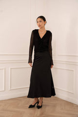 Choklate Paris - Schwarzer Satinrock mit seitlichem Spitzeneinsatz - Elegant & Feminin