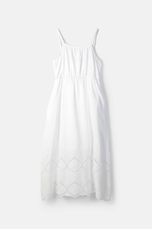 Lanidor Baumwollkleid "White Breeze" leichtes Sommerkleid mit Stickerei am Saum
