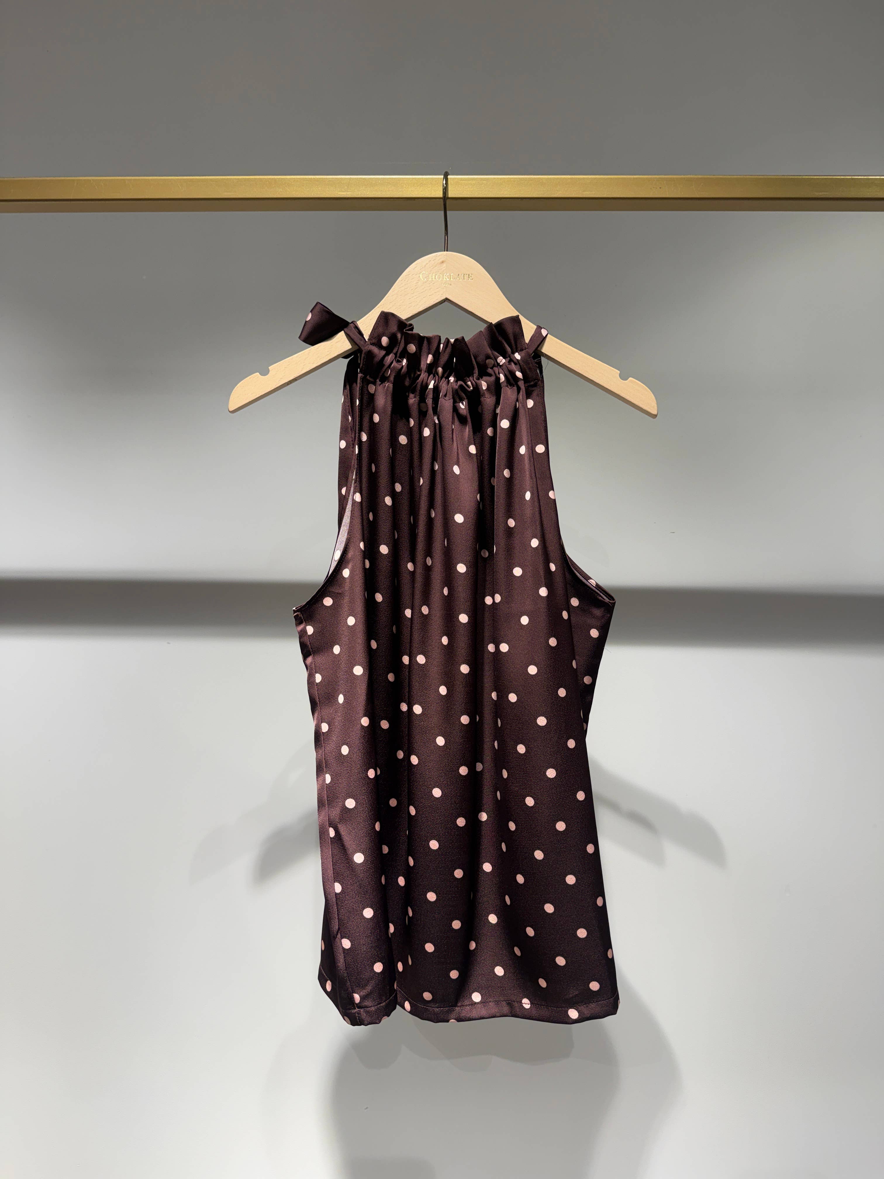 Choklate Paris Satin-Top Elisabeth mit Punkteprint Pflaume/Rosé