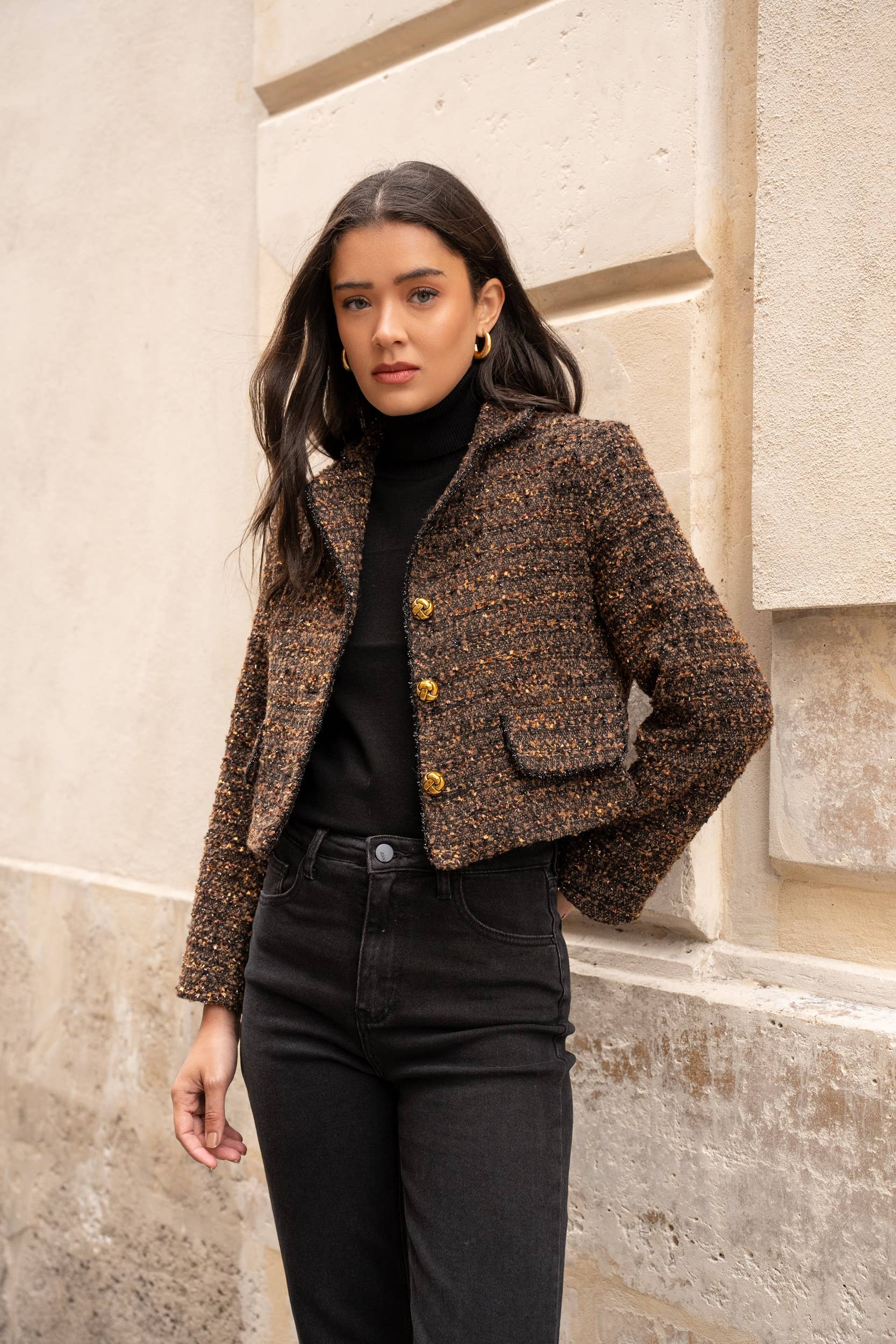 Tweedjacke "Fiona" in Schokobraun - Choklate Paris