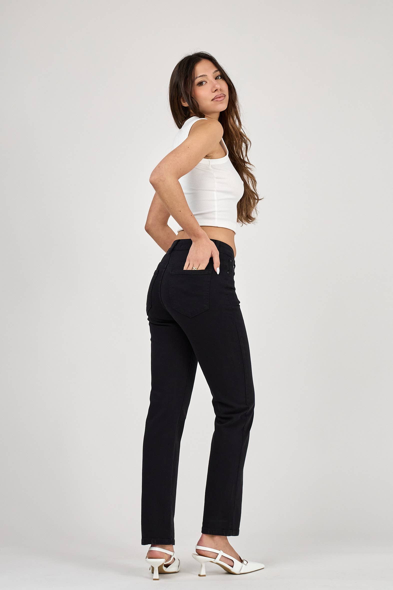 DAMENHOSE MIT GERADER BEINFORM IN FARBE - "Élodie": Crème / Standard - Gerades Bein / 1(T36) 1(T38) 1(T40) 1(T42) 1(T44)