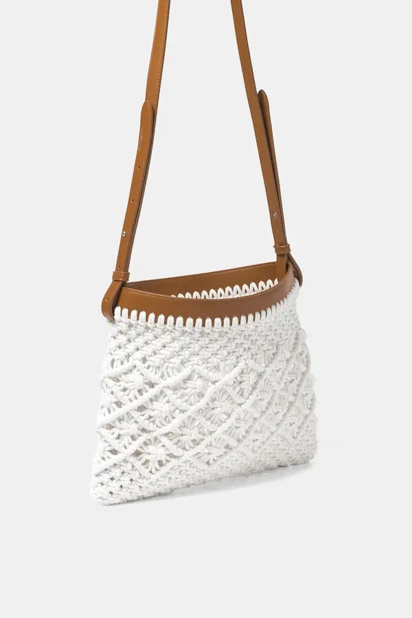 Lanidor Häkeltasche Weiß mit Kunstlederbesatz