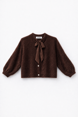 Flauschige Strickjacke mit Schluppen-Kragen: Schokolade