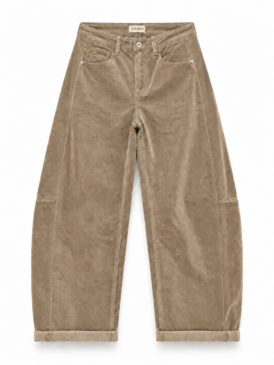 TAMBA Lässige Feincord-Hose im Barrel-Fit in Dusty Camel