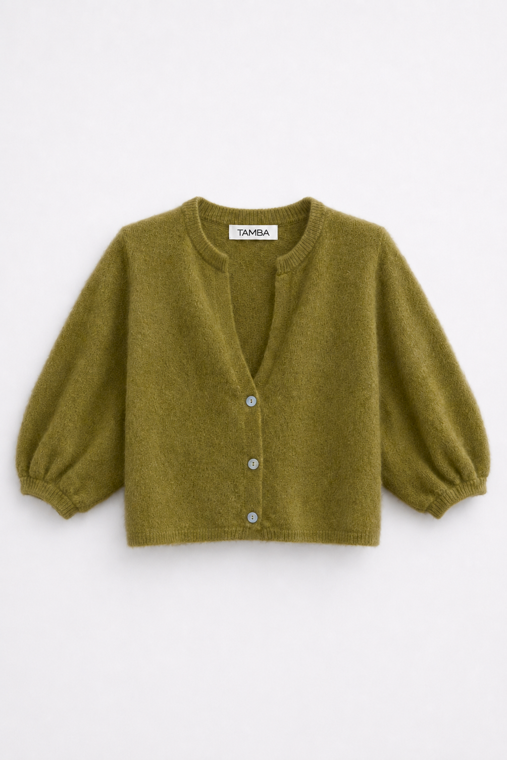 Tamba flauschiger Strickcardigan mit V-Ausschnitt Olive