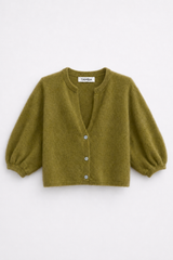 Tamba flauschiger Strickcardigan mit V-Ausschnitt Olive