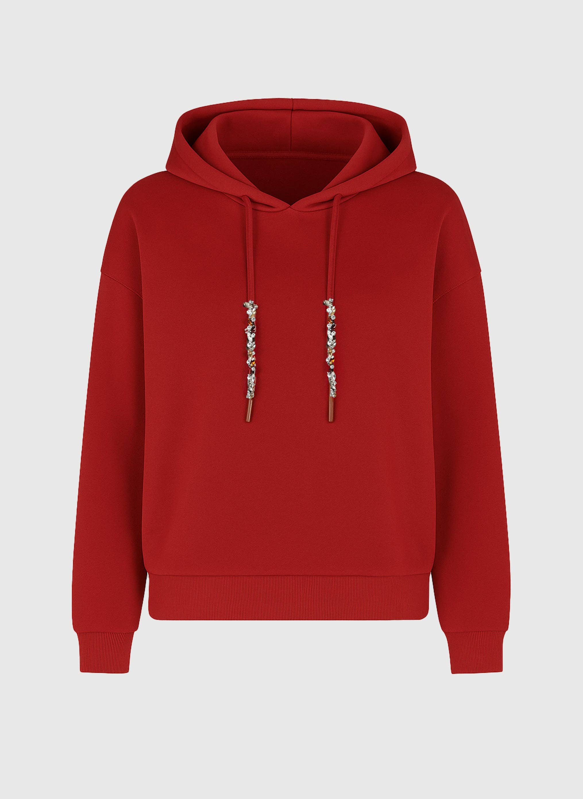 An'ge Paris - Sweat Anika in Rot -  Oversized-Hoodie - Kordel mit Glitzerbesatz