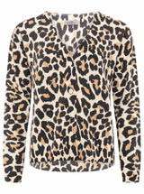 Zwillingsherz Cardigan - 100% Kaschmir - Leoprint mit Knöpfen - Beige