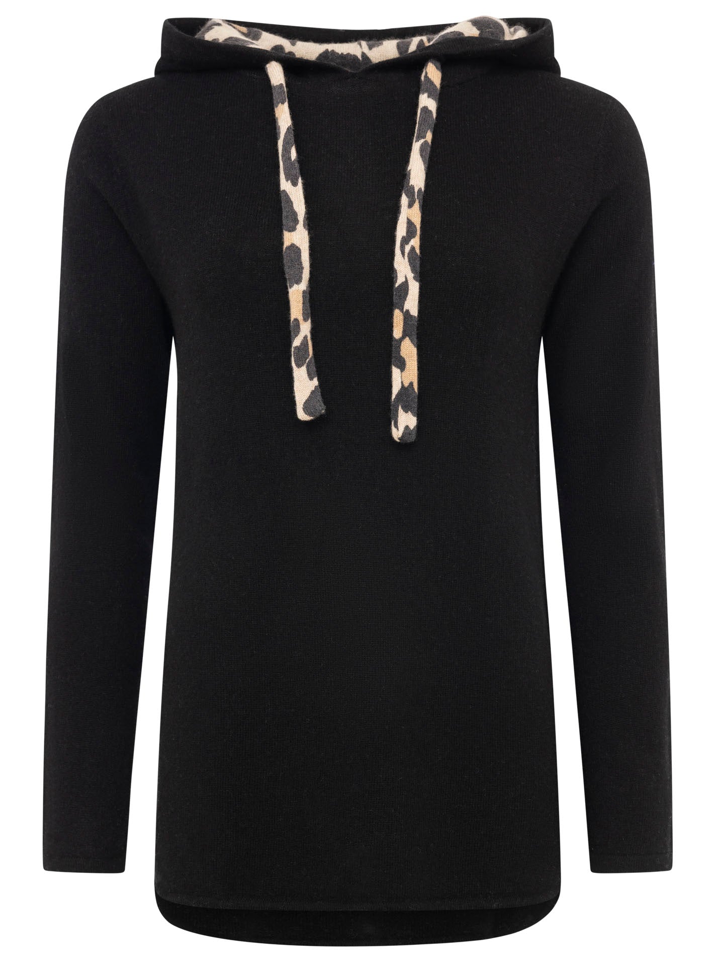 Zwillingsherz Hoodie aus 100% Kaschmir mit Leo-Details - Schwarz