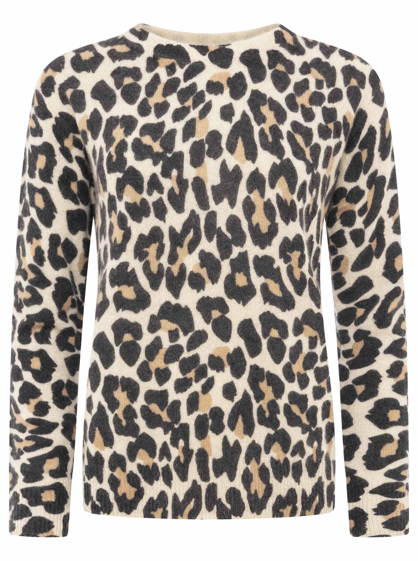 Zwillingsherz Rundhalspullover - 100% Kaschmir - Leoprint - Beige