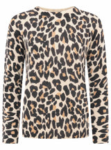 Zwillingsherz Rundhalspullover - 100% Kaschmir - Leoprint - Beige