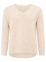 Zwillingsherz Rippstrick-Pullover - 100% Kaschmir - V-Ausschnitt - Hellbeige