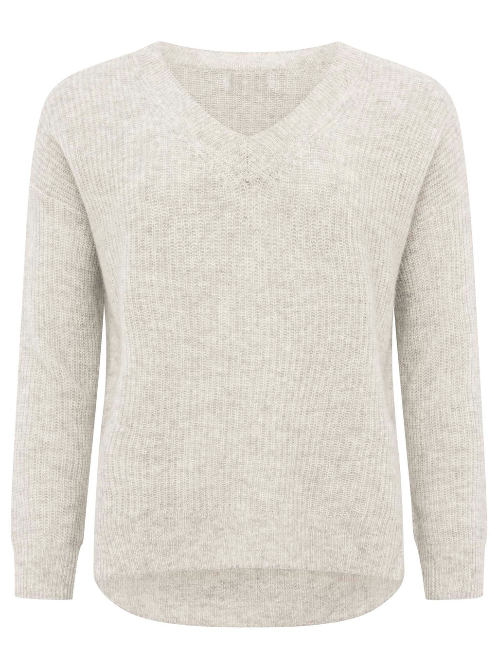 Zwillingsherz Rippstrick-Pullover - 100% Kaschmir - V-Ausschnitt - Hellgrau