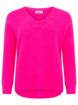 Zwillingsherz Rippstrick-Pullover - 100% Kaschmir - V-Ausschnitt - Neon-Pink