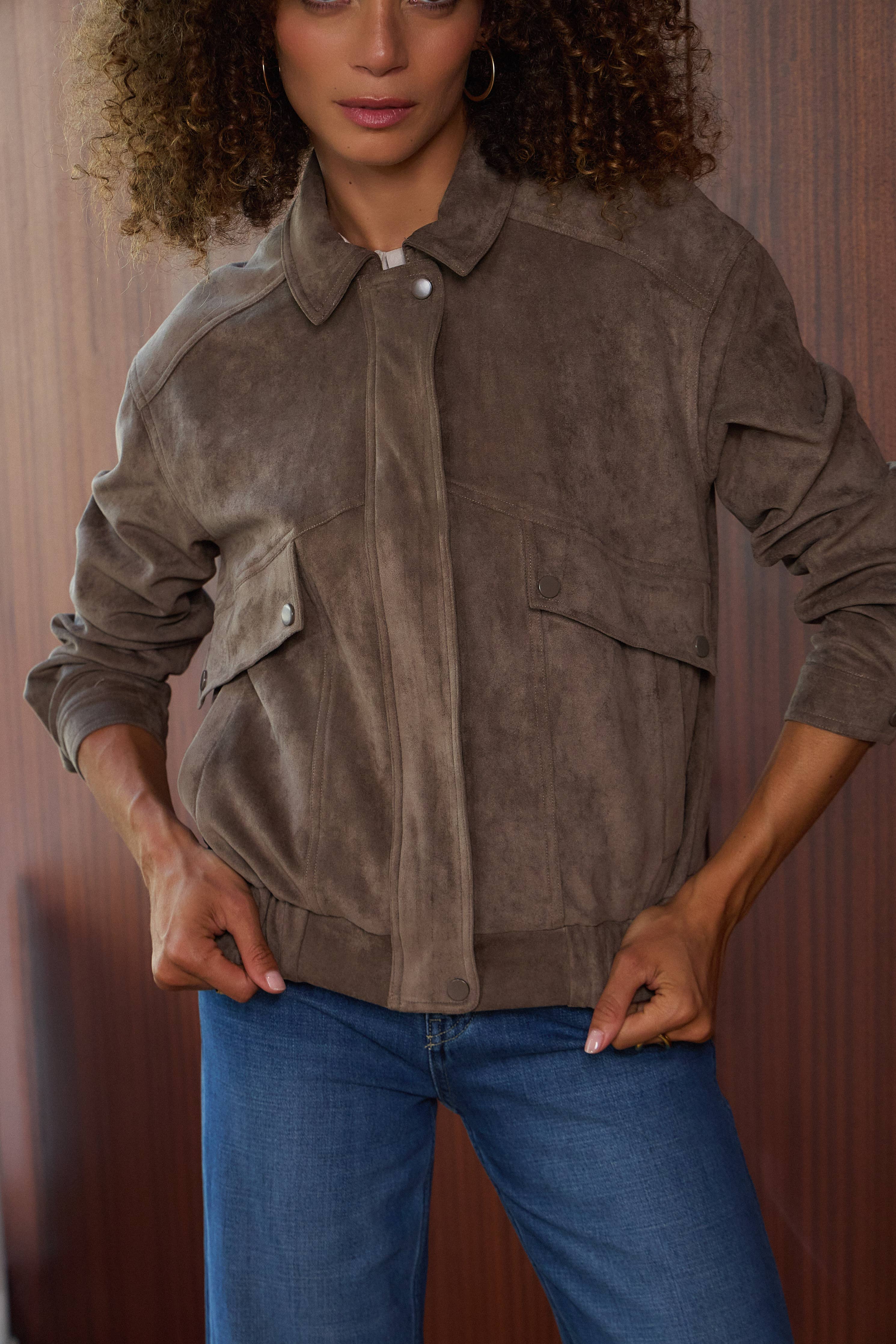 Bomberjacke aus Kunstwildleder V368: Camel / 2S/M 2M/L