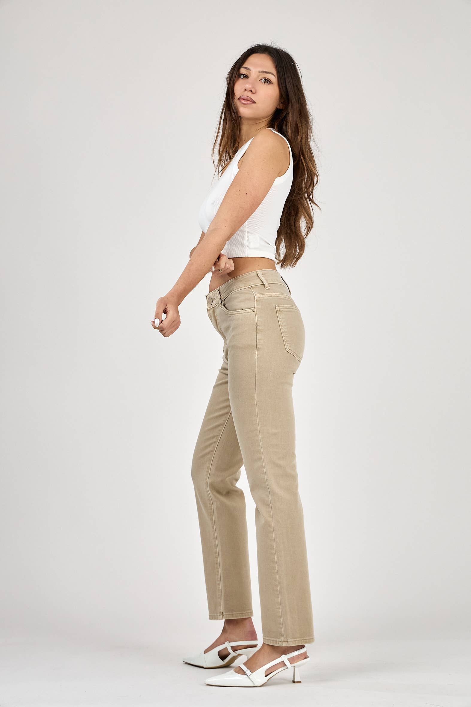 DAMENHOSE MIT GERADER BEINFORM IN FARBE - "Élodie": Crème / Standard - Gerades Bein / 1(T36) 1(T38) 1(T40) 1(T42) 1(T44)