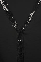 Lanidor - Bluse - Schwarz mit tonalen Paillettendetails - V-Ausschnitt