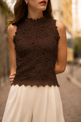Choklate Paris Top Catalina aus floraler Spitze Choco-Braun