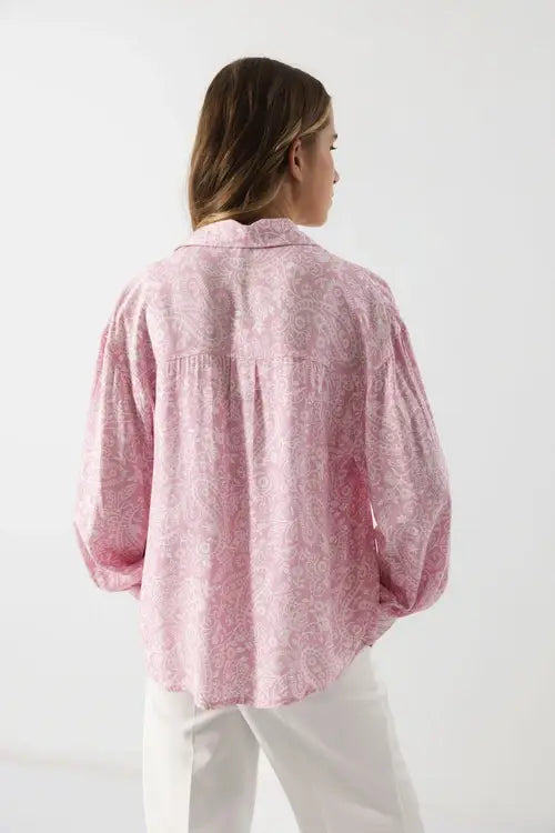 Lanidor Hemdbluse mit Paisleymuster - Rosa - 100% Viskose, Luftig & Leicht
