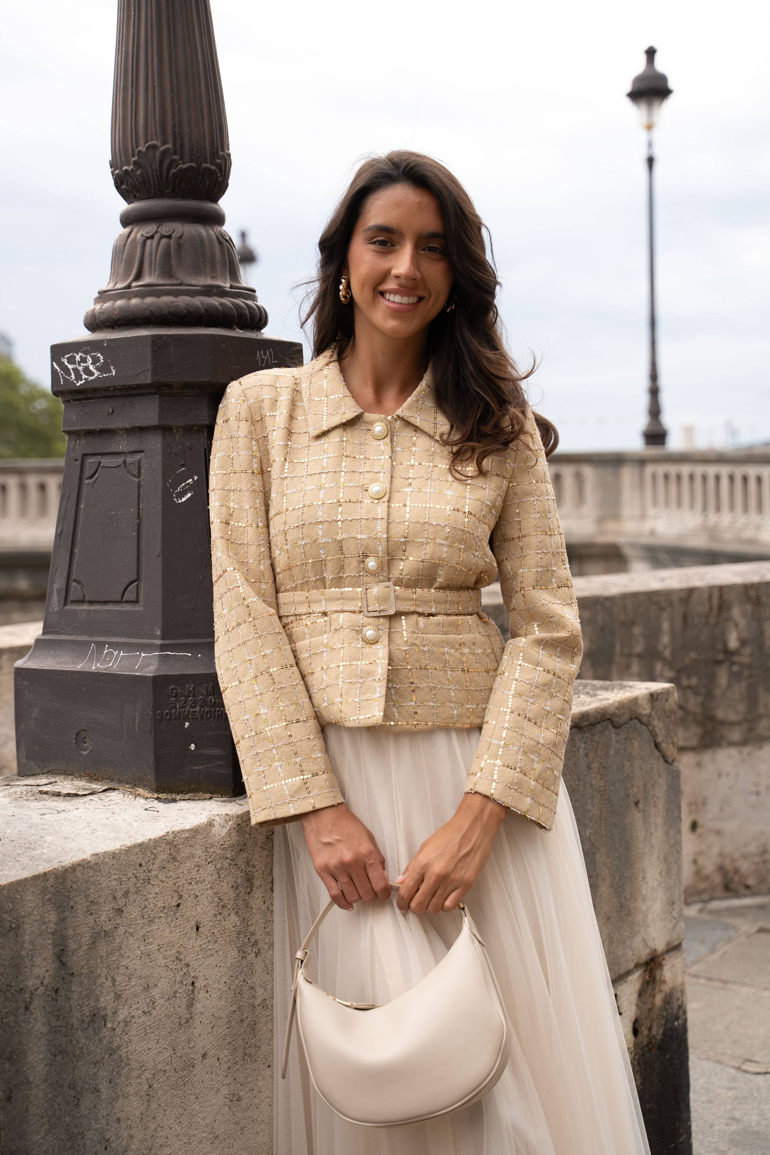 Choklate Paris Tweedjacke Keira mit Gürtel – Doré