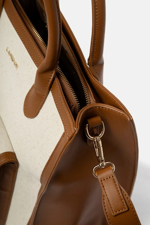 Lanidor Damen-Handtasche mit Schnallen-und Streifendetails Beige& Camel