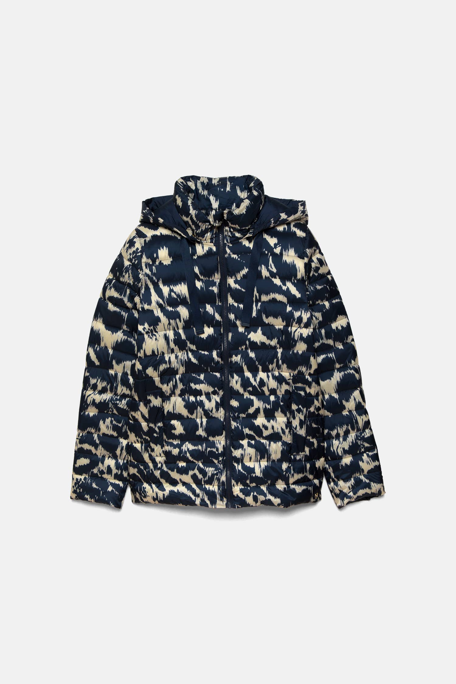 Lanidor - Steppjacke mit Kapuze in Blau-Creme - Winterjacke im modernen Ikat Design