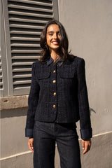 Choklate Paris Tweedjacke Emy mit Denimdetails Marineblau