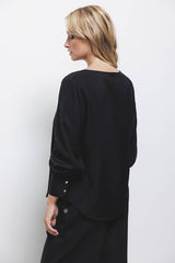 Lanidor - Bluse - Schwarz mit tonalen Paillettendetails - V-Ausschnitt