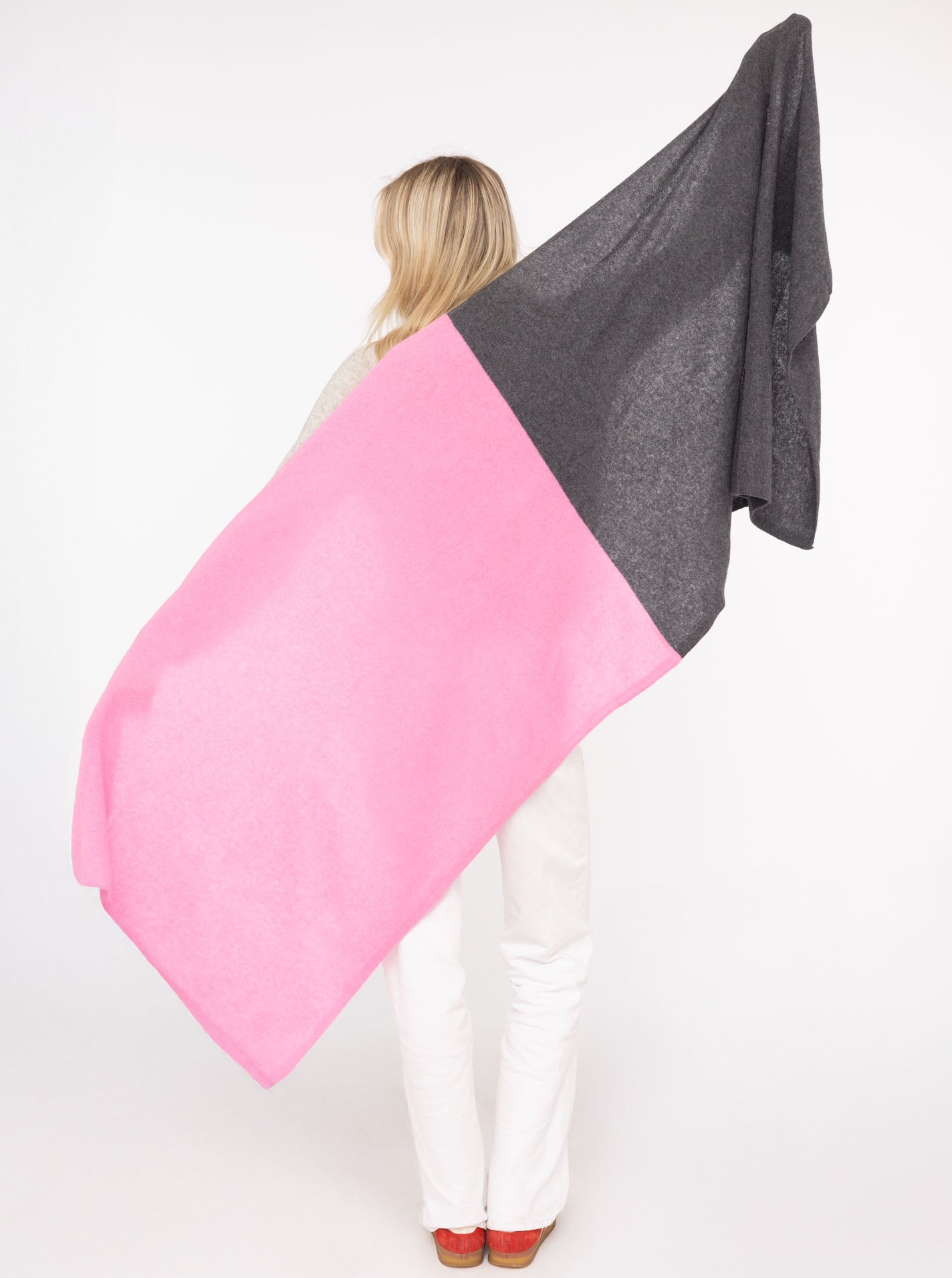 Zwillingsherz XXL Kaschmir Schal 100% Zweifarbig Anthrazit Bubblegum