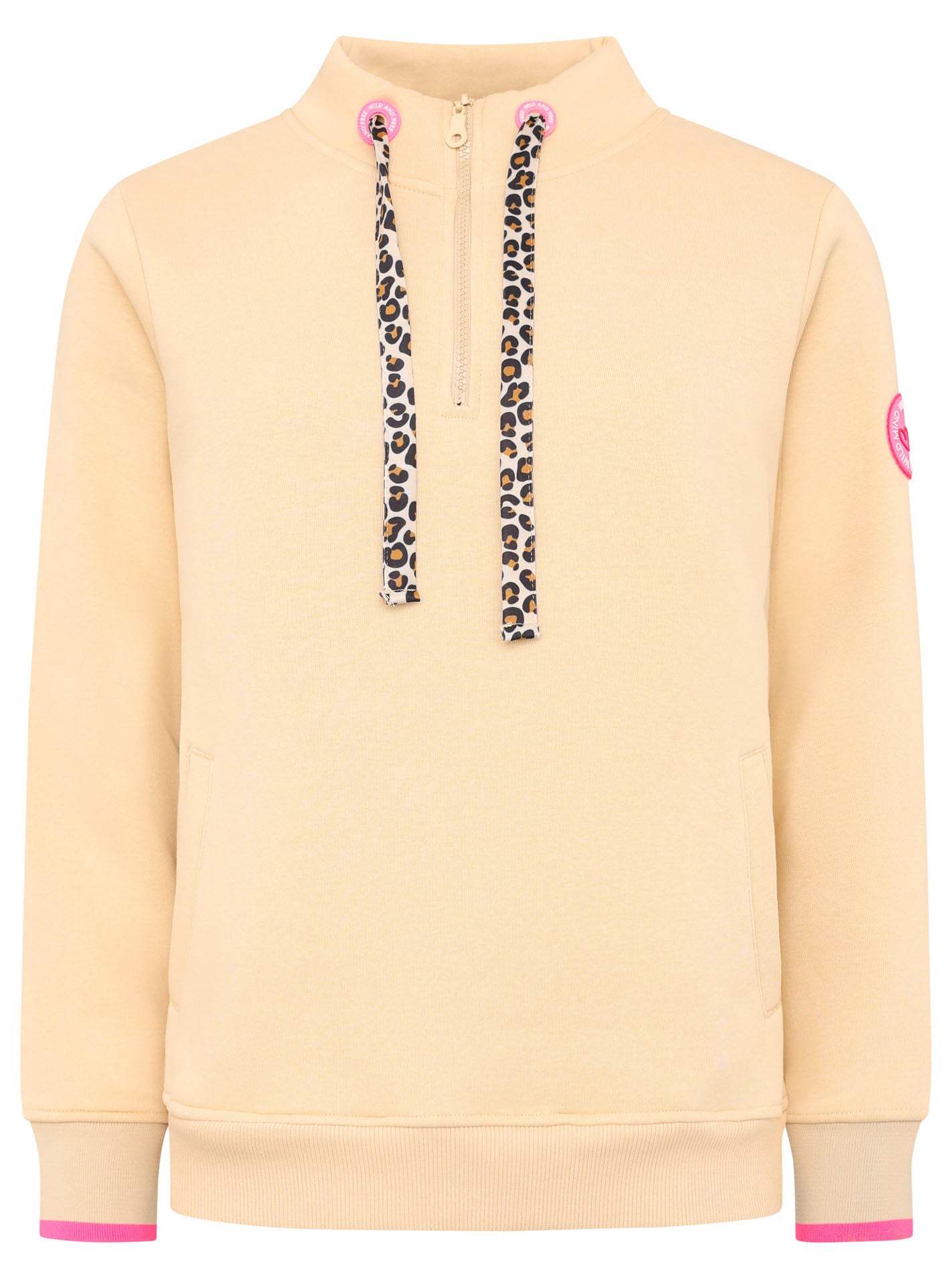 Sweater mit Zip - Beige mit pinken Akzenten - Zwillingsherz