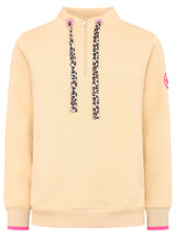 Sweater mit Zip - Beige mit pinken Akzenten - Zwillingsherz