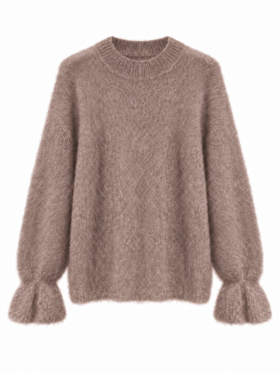 Hochwertiger Mohair-Pullover mit Volant-Ärmeln: Burnt Maroon / Einheitsgröße