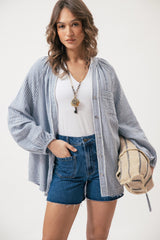 Lanidor Gestreifte Oversize Bluse Hellblau 100% Baumwolle