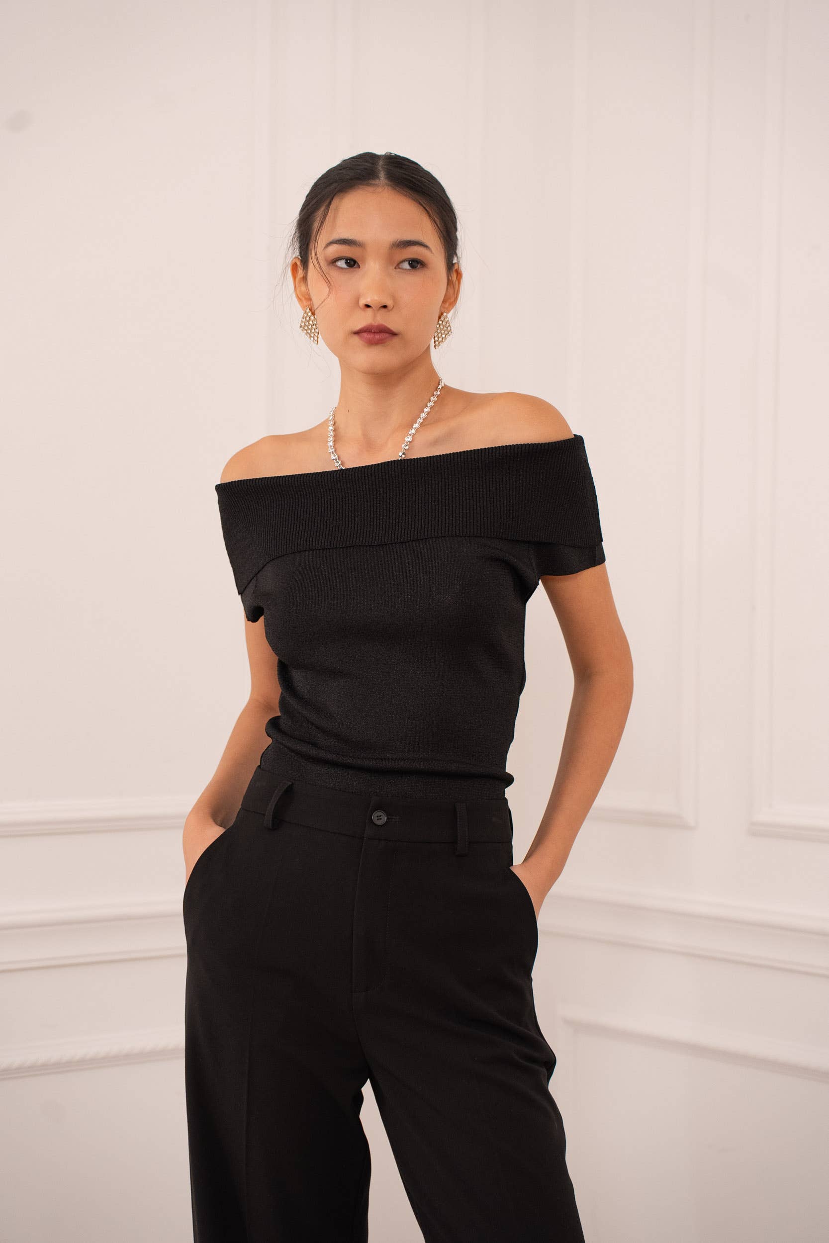 Choklate Paris Bardot-Oberteil Lurex Schwarz