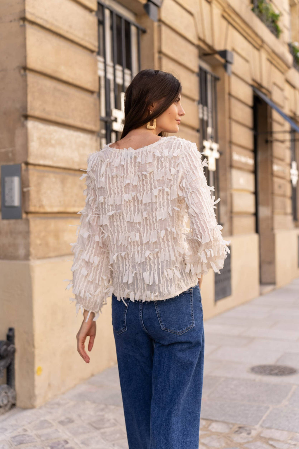 Choklate Paris - Bluse mit Fransendetails- dezente Metalliceffekte - Creme