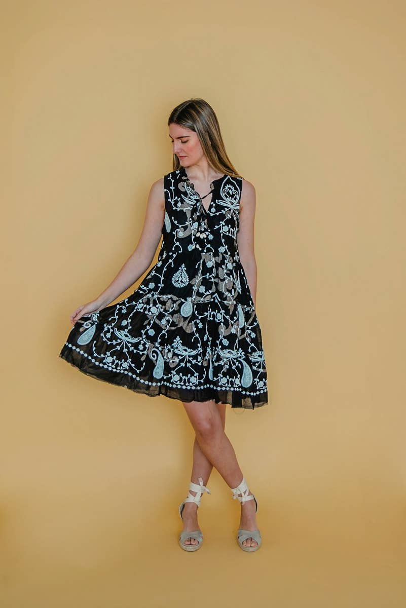 Kleid im Bohostil "Fabianne" - Schwarz-Weiß