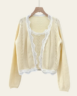 Choklate Paris Twinset Strickjacke & Top Ajourstrick zartes Gelb | Zweiteiliges Set