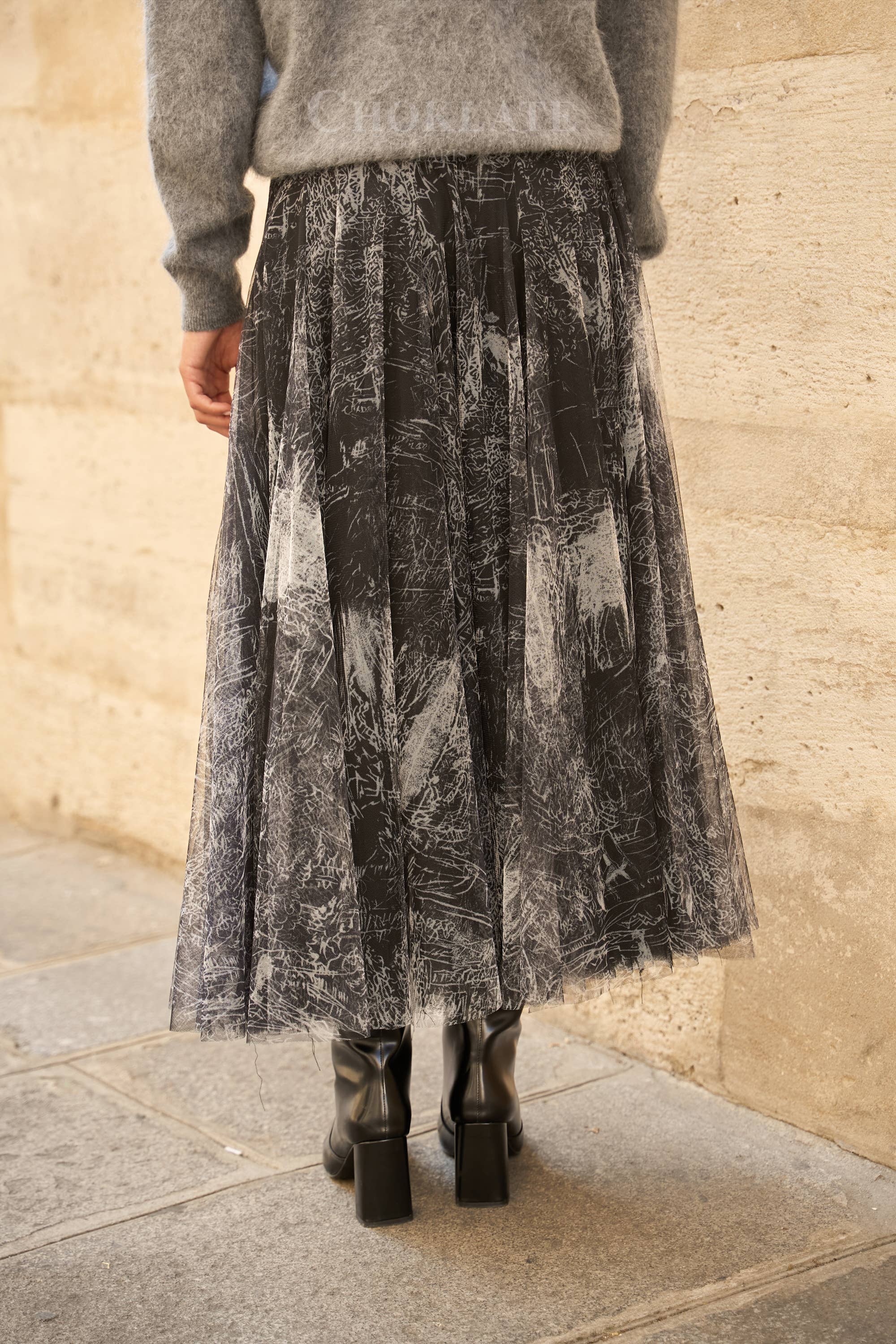 Choklate Paris Ambre Tüllrock mit Toile-de-Jouy-Print Schwarz-Grau