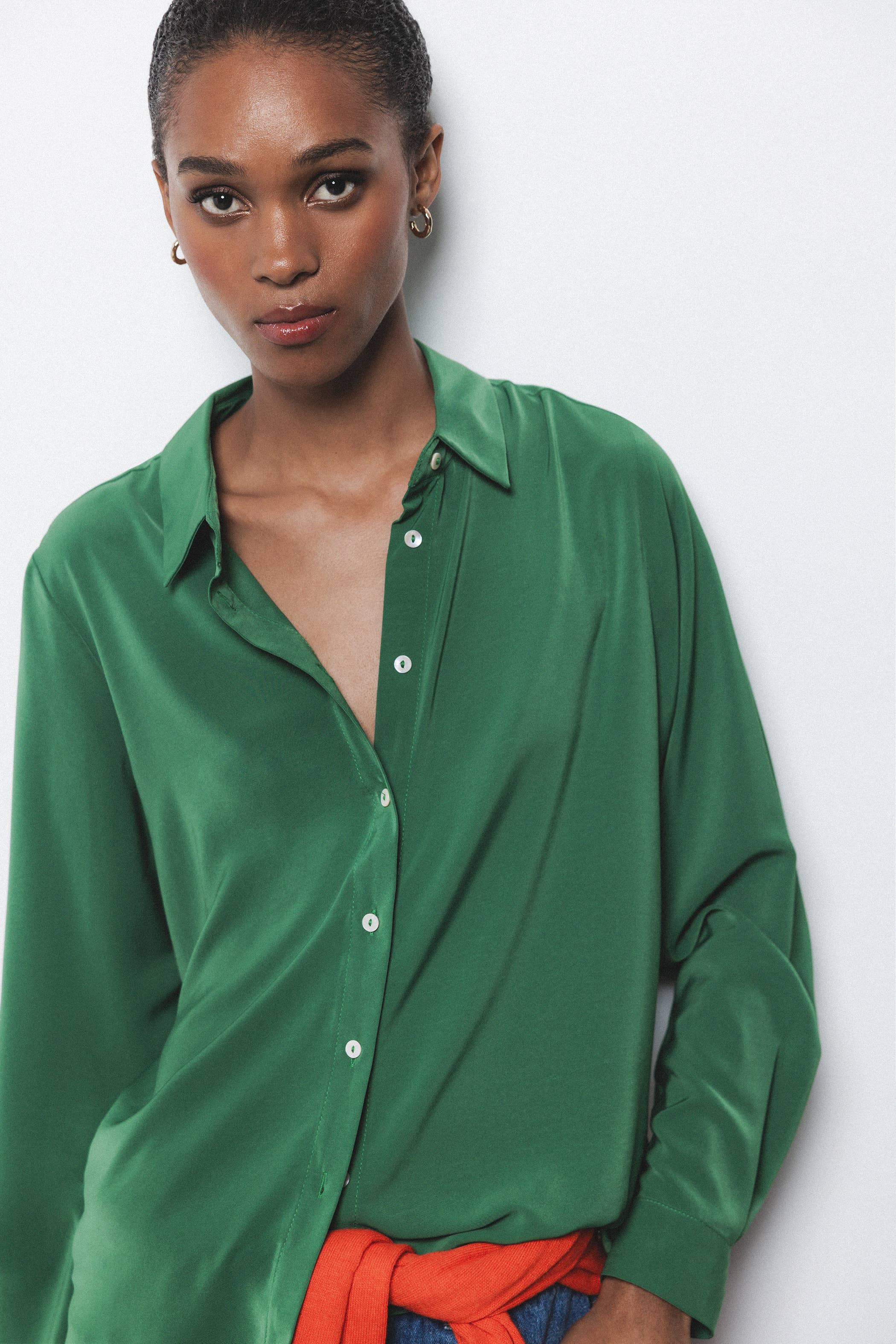 Lanidor Satinhemd Einfarbig Gras-Grün - Klassischer Kragen Regular Fit