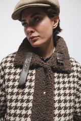 Lanidor - Winter-Jacke - Hahnentritt mit Teddyfell in Beige & Braun
