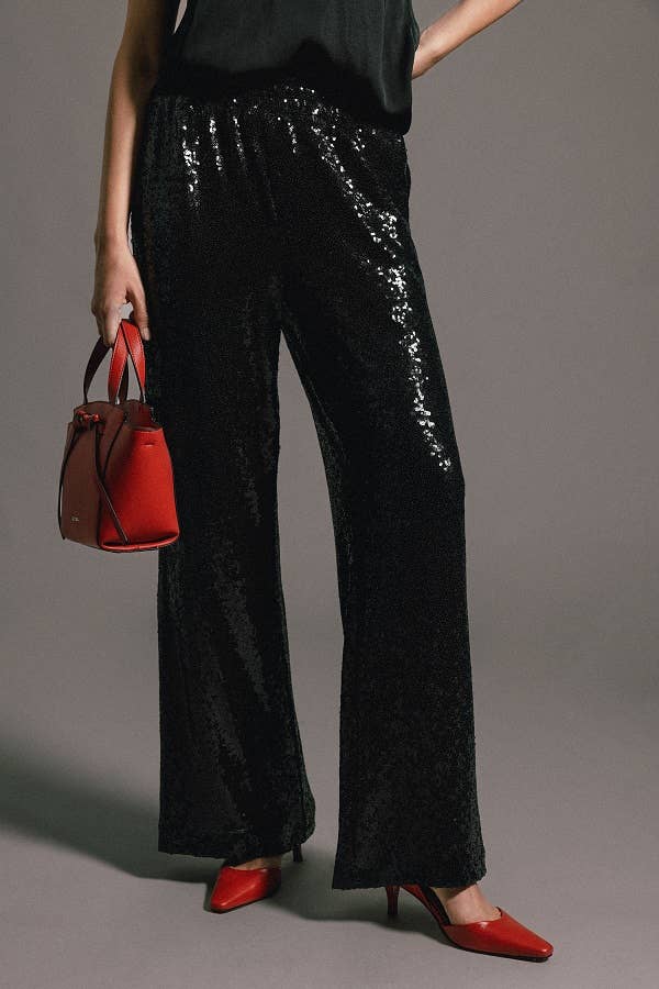 Lanidor - Schwarze Paillettenhose - Straight fit - elastischer Bund