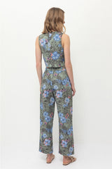 Lanidor Weit geschnittene Hose mit Blumenprint aus 100% Khaki