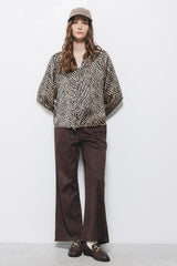 Lanidor Bluse mit Zebramuster & V-Ausschnitt - Schluppe  - Camel - Schwarz