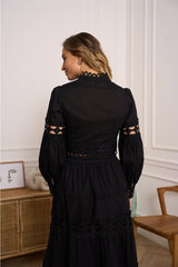 Choklate Paris Cropped-Bluse „Ellie“ Schwarz 100% Baumwolle mit Ajourspitze