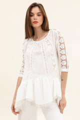 Choklate Paris Tunika-Bluse aus Baumwoll- und Seidenspitze Weiß