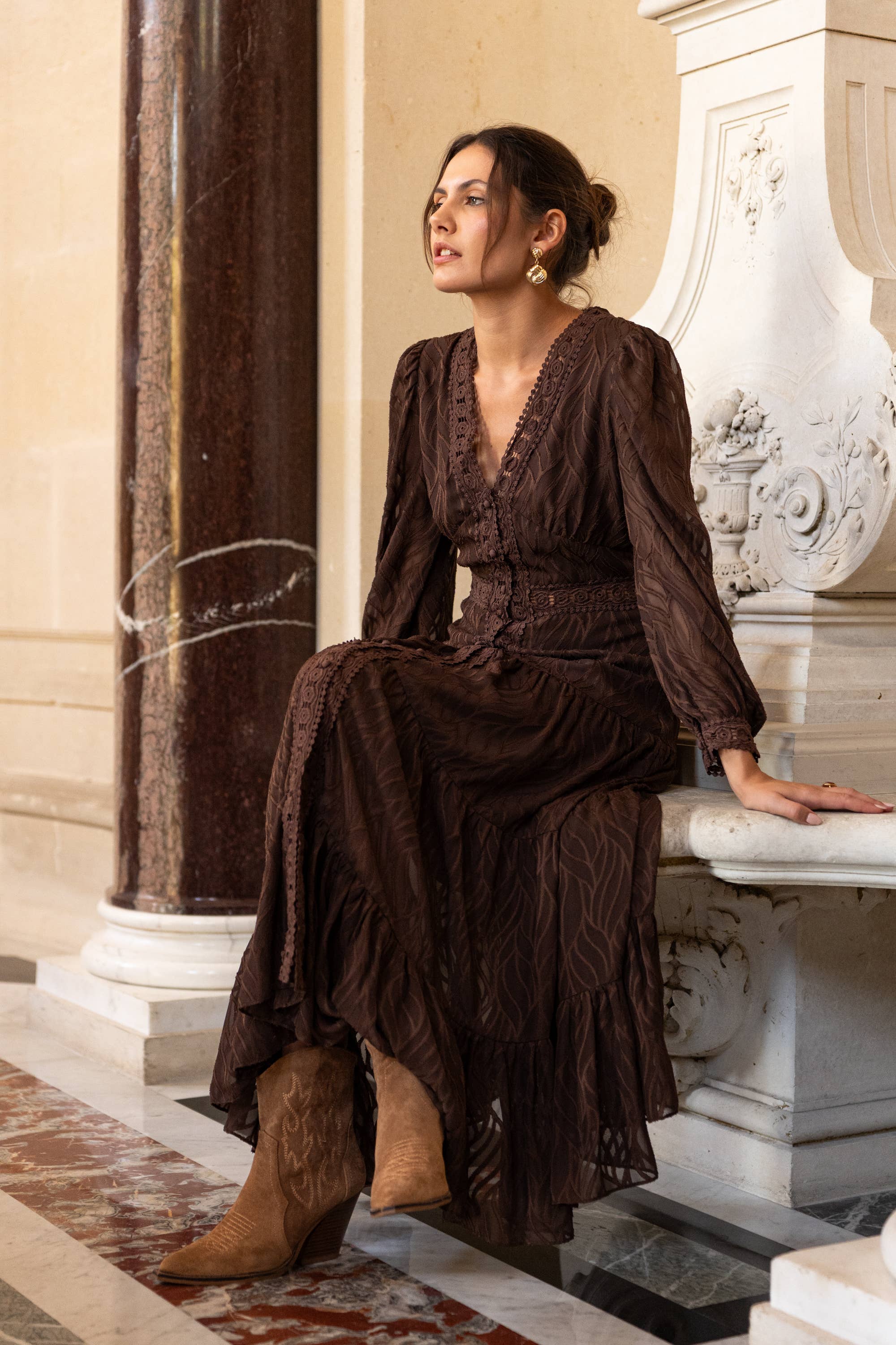 Langes Spitzenkleid Avril - 80957-3: Choco / 1S-1M-1L-1XL