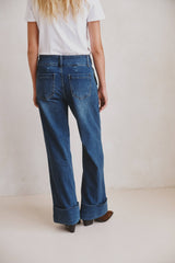 Produktname:  Ana & Lucy Wide-Straight-Jeans „Elysia“ Dunkelblau mit hoher Taille