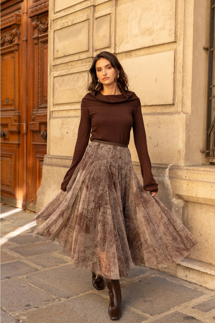 Langer Tüllrück mit Toile de Jouy Druck - Taupe - Choklate Paris