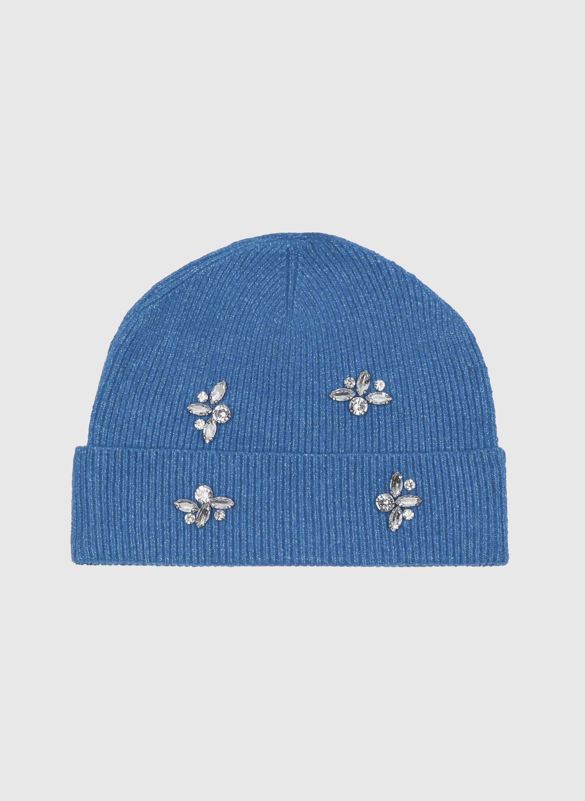 An'ge Paris Mütze "Bonnet" in Blau - Warmer weicher Strick mit Strass